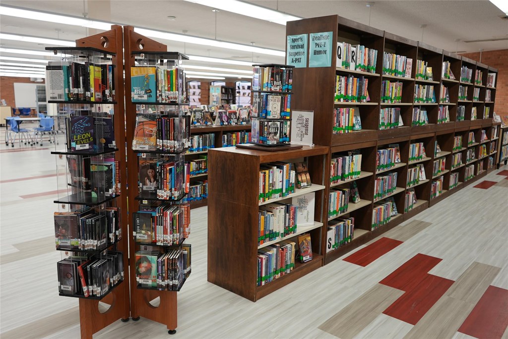 A photo of a section of books on shelves in the libary.